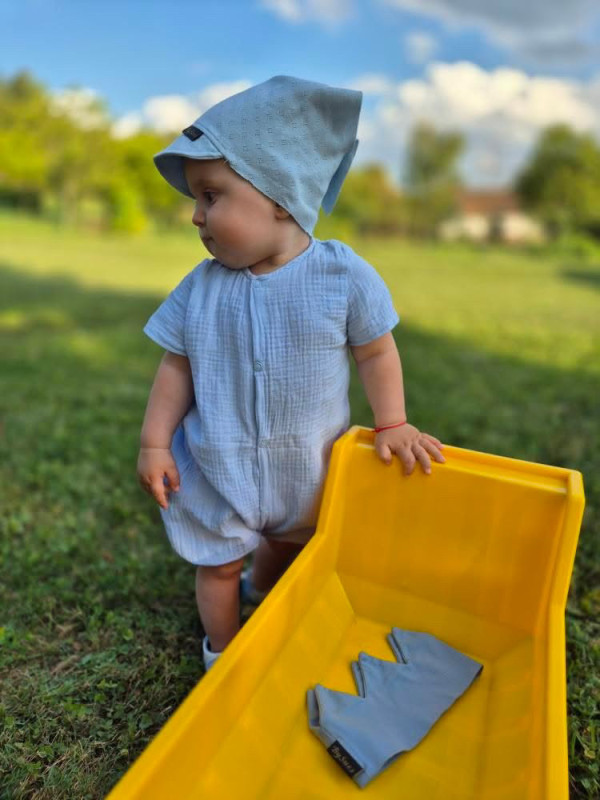 Rampersy Mušelín s cvokmi, farba BABY BLUE 7