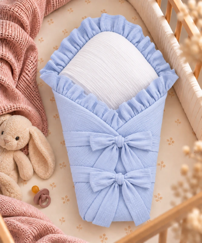 Detská zavinovačka vystužená, Mušelín BABY BLUE