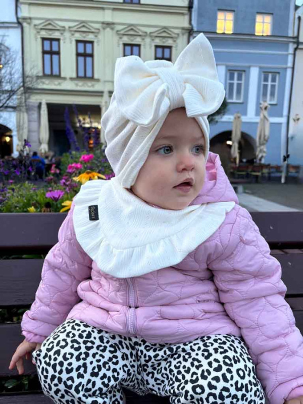 Turban s Mašľou Madeira detská čiapka SMOTANOVÁ 5