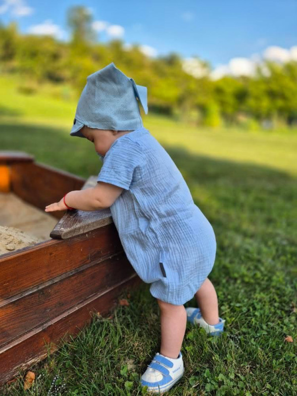 Rampersy Mušelín s cvokmi, farba BABY BLUE 5