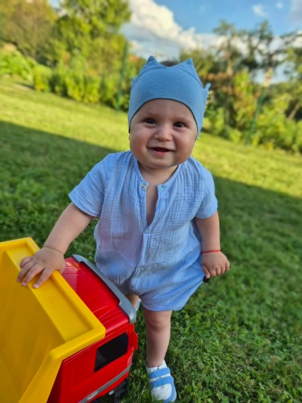 Rampersy Mušelín s cvokmi, farba BABY BLUE 2