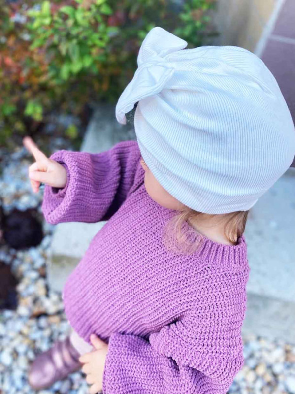 Turban s Mašľou Rebro bavlnená detská čiapka SMOTANOVÁ 4