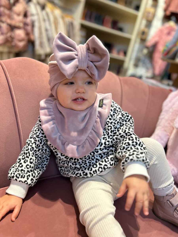 Turban detská čiapka s Mašľou Velvet - RUŽOVÁ 5