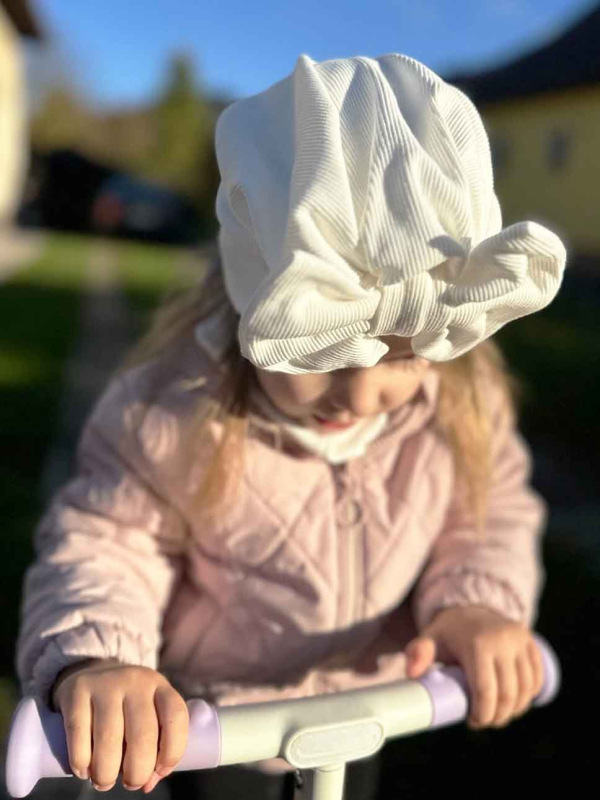Turban s Mašľou Rebro bavlnená detská čiapka SMOTANOVÁ 5
