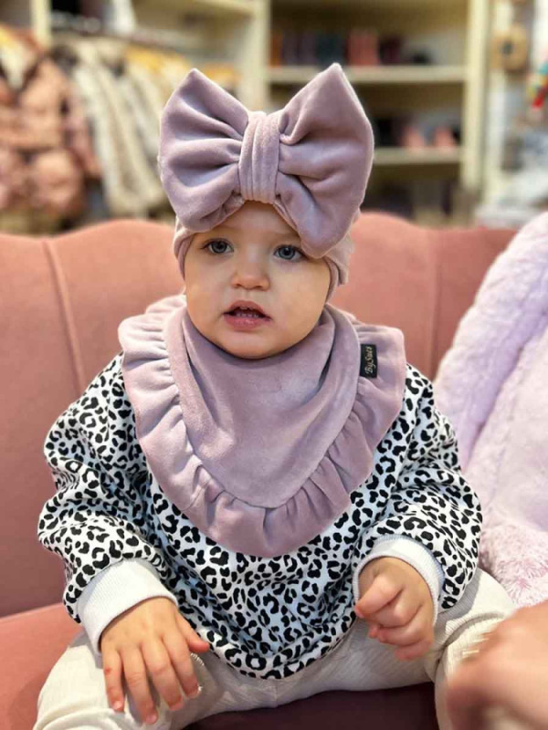 Turban detská čiapka s Mašľou Velvet - RUŽOVÁ 4