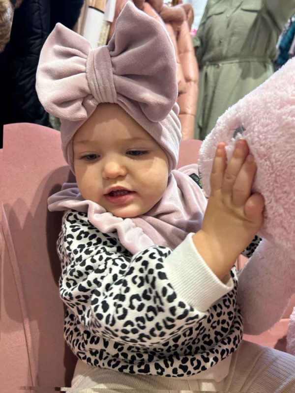 Turban detská čiapka s Mašľou Velvet - RUŽOVÁ 7