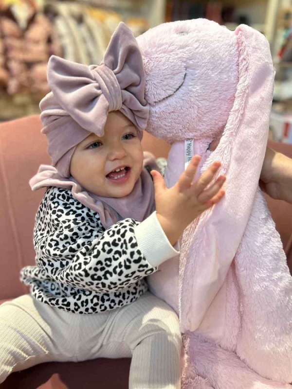 Turban detská čiapka s Mašľou Velvet - RUŽOVÁ