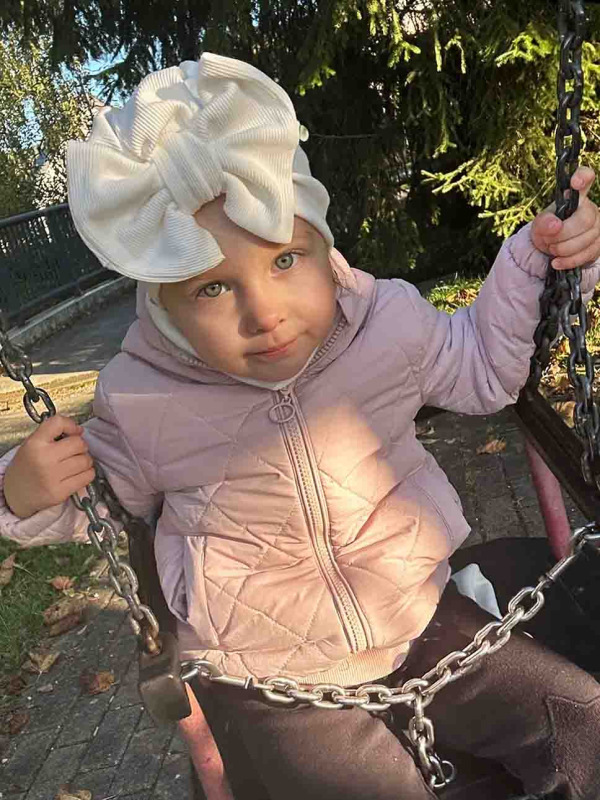 Turban s Mašľou Rebro bavlnená detská čiapka SMOTANOVÁ 3