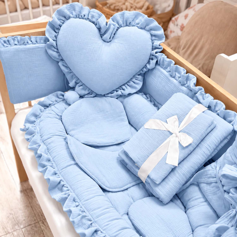 Set do postieľky s volánom, mušelín BABY BLUE 4