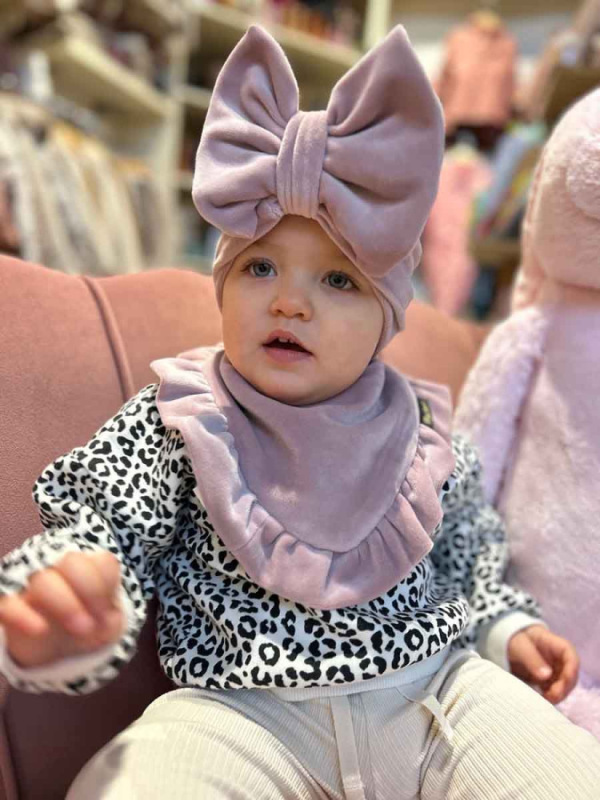Turban detská čiapka s Mašľou Velvet - RUŽOVÁ 6