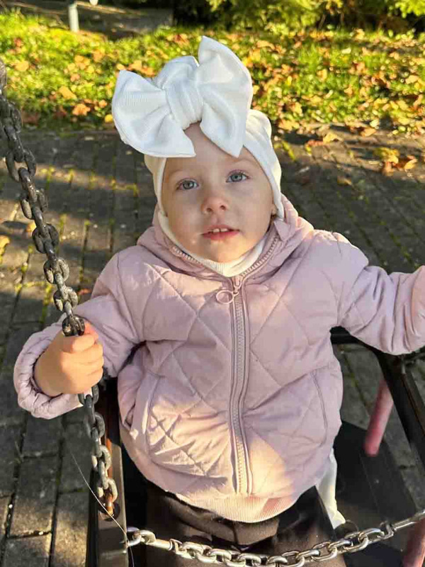 Turban s Mašľou Rebro bavlnená detská čiapka SMOTANOVÁ 2