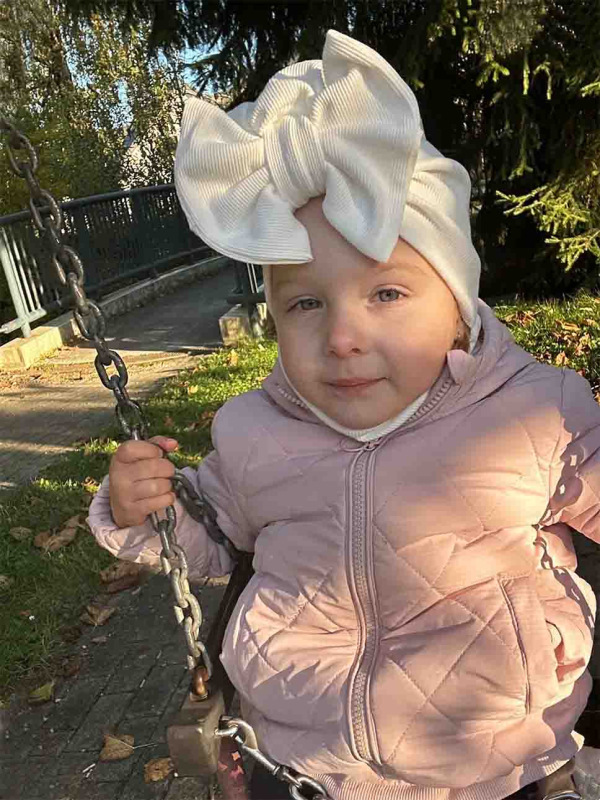 Turban s Mašľou Rebro bavlnená detská čiapka SMOTANOVÁ 6
