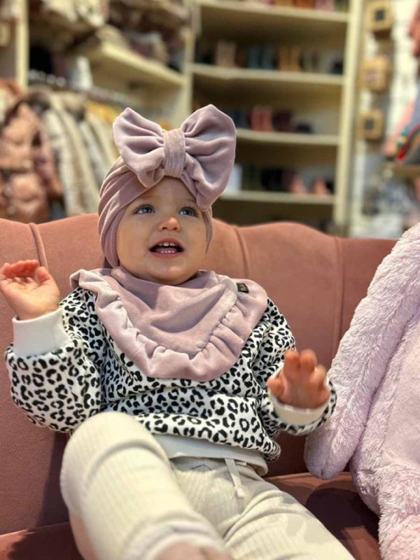 Turban detská čiapka s Mašľou Velvet - RUŽOVÁ 10