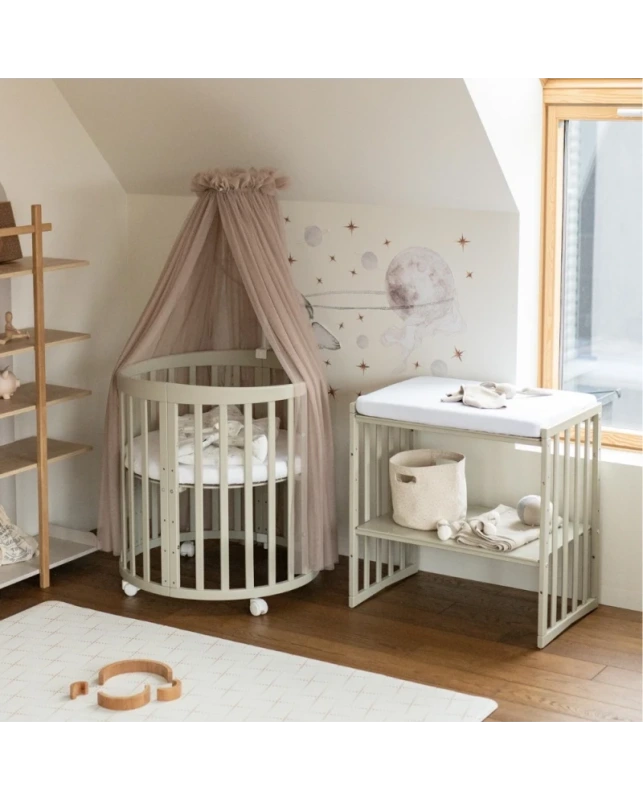 Rastúca postieľka set 7v1 - olivová (matrac, 2x plachta + držiak baldachýnu) 2