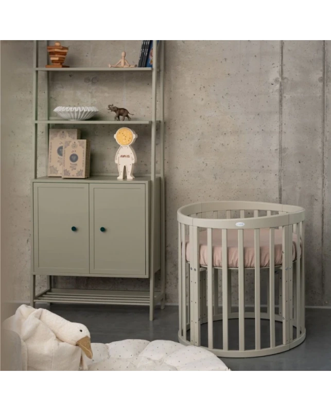 Rastúca postieľka set 7v1 - olivová (matrac, 2x plachta + držiak baldachýnu) 7