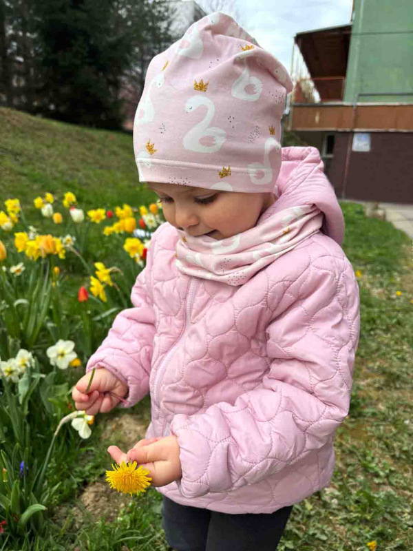 Nákrčník pre deti bavlna - RUŽOVÉ LABUŤKY 2