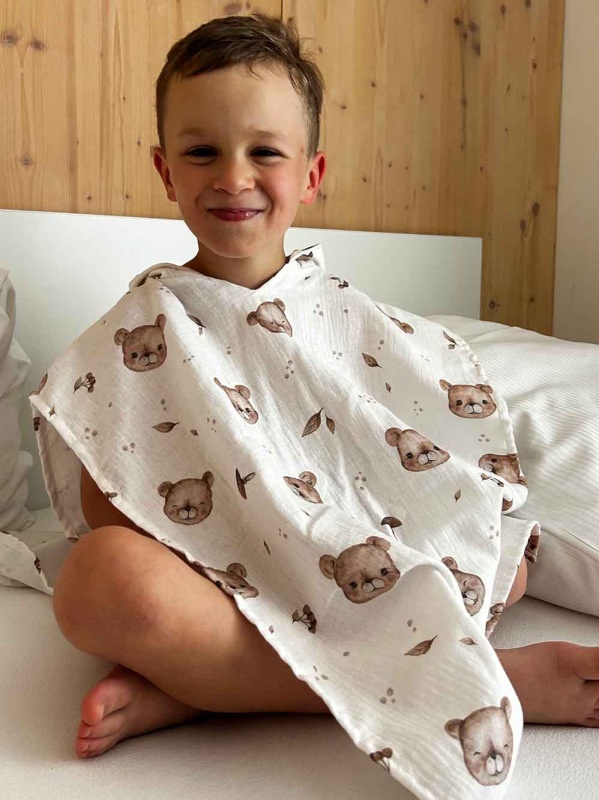 Detské pončo MUŠELÍN s kapucňou a uškami, MACKO 