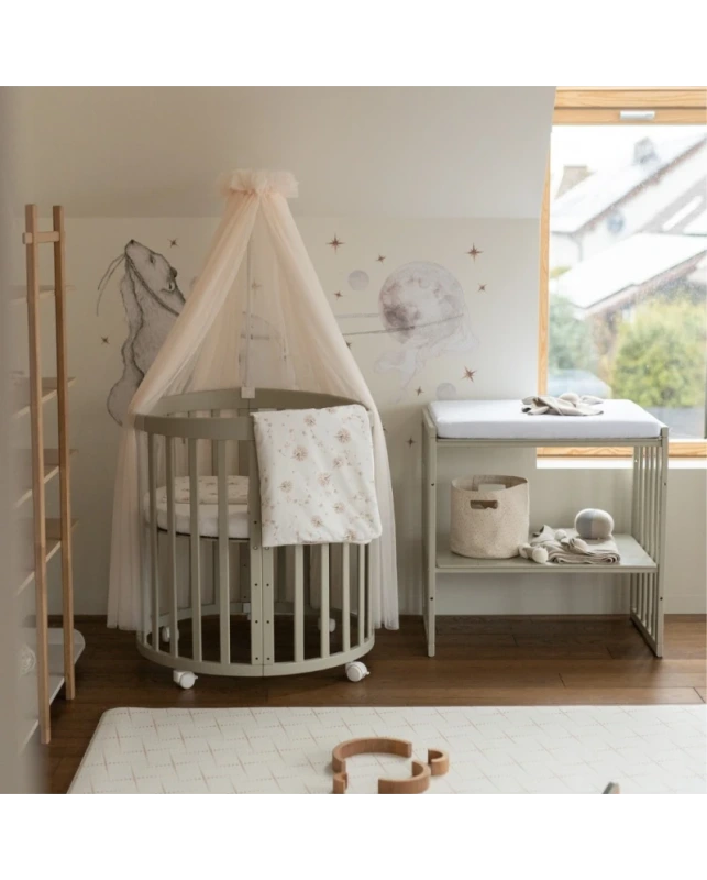 Rastúca postieľka set 7v1 - olivová (matrac, 2x plachta + držiak baldachýnu) 5