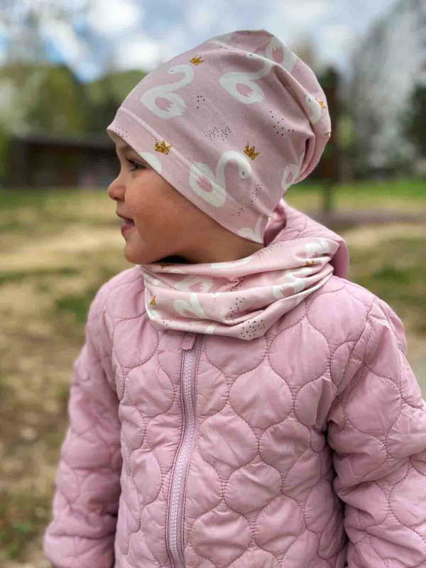 Nákrčník pre deti bavlna - RUŽOVÉ LABUŤKY