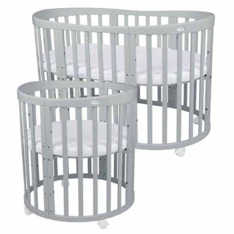 Biela okrúhla a oválna rastúca detská postieľka pre bábätká, modulárna postieľka s možnosťou prestavby na menší a väčší rozmer